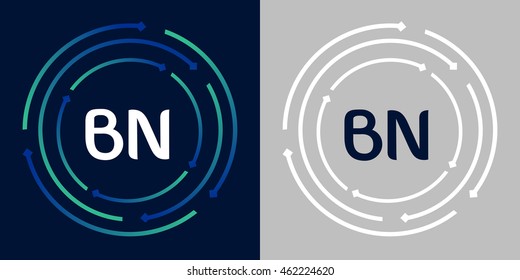 BN design template elements in abstract background logo, design identity in circle, letters business logo icon, blue/green alphabet letters, simplicity graphics