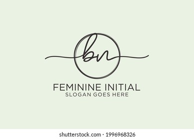 BN handwriting logo with circle template vector logo of initial signature, wedding, fashion, floral and botanical with creative template.