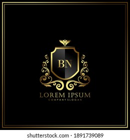 BN Initial Letter Luxury Logo template in vector art for Restaurant, Royalty, Boutique, Cafe, Hotel, Heraldic, Jewelry, Fashion and other vector illustration.
