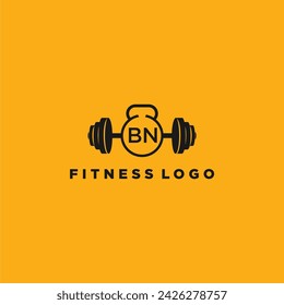 BN initial monogram for fitnes or gym logo with creative barbell design