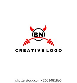 BN initial monogram for fitnes or gym logo with devil style design