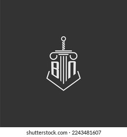 BN initial monogram law firm with sword and pillar logo design