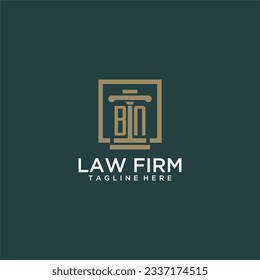 Logotipo de monograma inicial BN para la firma de abogados con diseño de hitos en cuadrado creativo