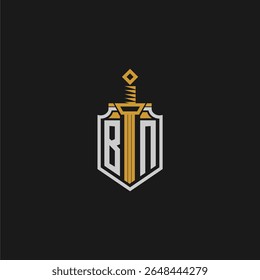BN monograma inicial para imagem de estilo escudo e espada