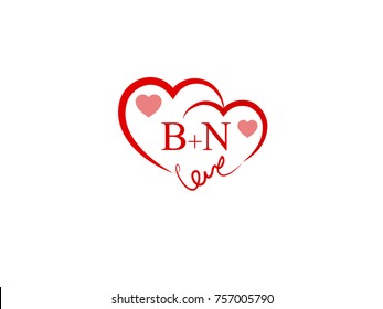 BN Initial wedding invitation, love logo template vector