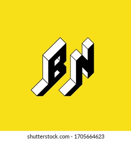BN - international 2-letter code or National domain of Brunei Darussalam. B and N - Monogram or logotype. Isometric 3d font for design. Three-dimension letters.