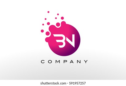 BN Letter Dots Logo Design with Creative Trendy Bubbles and Purple Magenta Colors.