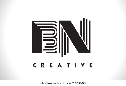 BN Letter Logo With Black Lines Design. Line Letter Symbol Vector Illustration