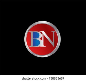 BN Letter logo Design in a circle. Blue Red and silver colored





