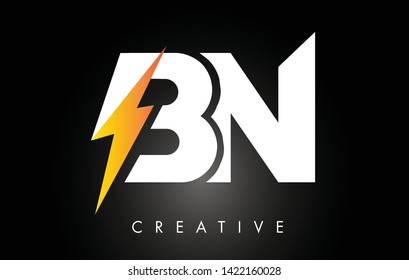 BN Letter Logo Design With Lighting Thunder Bolt. Electric Bolt Letter Logo Vector Illustration.