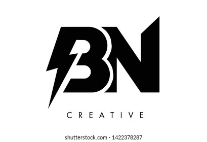 BN Letter Logo Design With Lighting Thunder Bolt. Electric Bolt Letter Logo Vector Illustration.