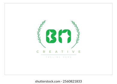 BN letters eco logo with leaf. Fresh nature and healthy leaf logo design.