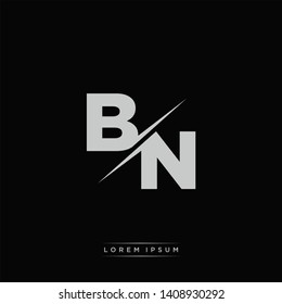 BN Logo Letter Monogram Slash with Modern logo template on Black Color and White background