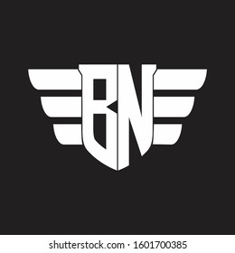 BN Logo monogram with emblem and wings element design template