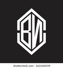 BN Logo monogram with hexagon shape and outline slice style with black and white