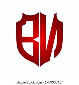 BN Logo Shield style Monogram design template with red colors on white background