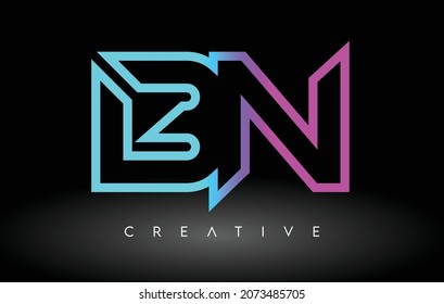 BN Neon Purple Blue Letters Logo Design. BN Outline Letter Icon Vector on Black Background Illustration