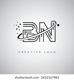 BN Orbit Monogram Logo – Futuristic Minimal Letter mark with Circular Line Art, Tech-Inspired Dots and Space Motion Concept for Modern Branding Identity
