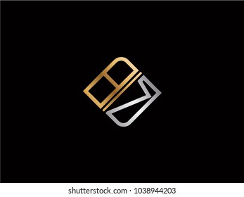 BN square shape Letter logo Design in silver gold color

