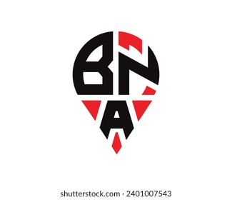 BNA letter location shape logo design. BNA letter location logo simple design