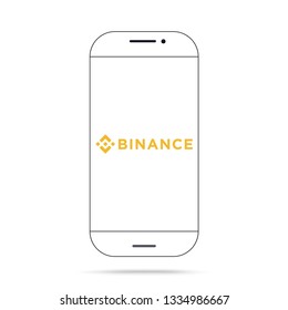 BNB Binance cryptocurrency icon logo vector on smartphone illustration