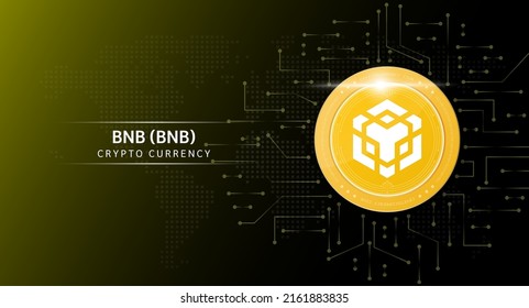 BNB coin cryptocurrency token symbol. Crypto currency with stock market investment trading. Coin icon on dark background. Economic trends finance concept. 3D Vector illustration.