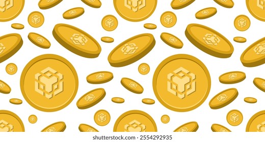 BNB cryptocurrency coins seamless pattern on white isolated background. Virtual innovative money in vector blockchain cryptocurrency concept. For crypto design, prints, logo.
