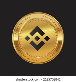 BNB Cryptocurrency logo in black color concept on gold coin. Binance Coin Block chain technology symbol. Vector illustration.