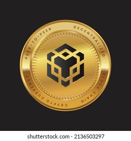 BNB Cryptocurrency new logo in black color concept on gold coin. Binance Coin Block chain technology symbol. Vector illustration for banner, background, web, print, article.

