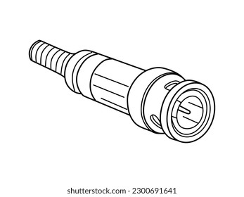 BNC jack vector. BNC cable in linear style isolated on white background. Video connector, black and white illustration. Electronic equipment for computer and television. line art vector illustration