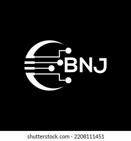BNJ Letter logo black background .BNJ technology logo design vector image in illustrator .BNJ letter logo design for entrepreneur and business.
