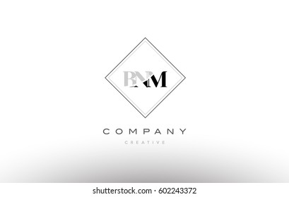 bnm b n m retro vintage simple rhombus three 3 letter combination black white alphabet company logo line design vector icon template 