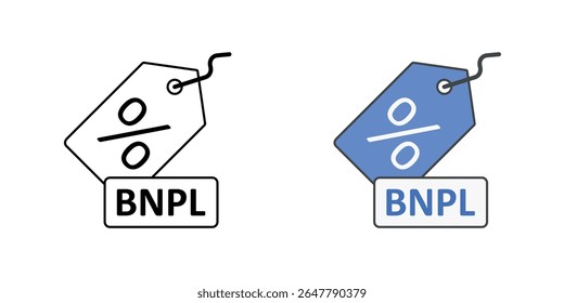 BNPL promotional offer icon with discount tag and BNPL badge, perfect for sales, finance promotions, and e-commerce illustrations.