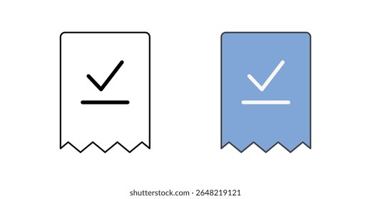 BNPL transaction receipt icon with receipt and checkmark, ideal for finance, payment confirmation, and purchase record illustrations.
