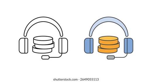 Ícone de suporte ao usuário do BNPL com headset e moedas, ideal para ajuda financeira, atendimento ao cliente e ilustrações de assistência de pagamento posterior de compra.
