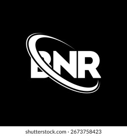 Logotipo de BNR. Carta de BNR. Diseño del logotipo de la letra BNR. Logo de las iniciales B NR enlazado con el círculo y el logotipo del monograma en mayúsculas. Tipografía BNR para tecnología, negocio y marca inmobiliaria.