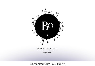 bo b o  black white circle grunge splash vintage retro alphabet company logo design vector icon template