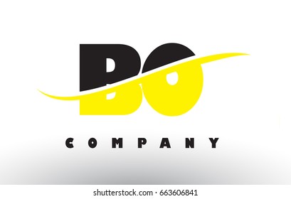 BO B O  Black and Yellow Letter Logo with White Swoosh and Curved Lines.
