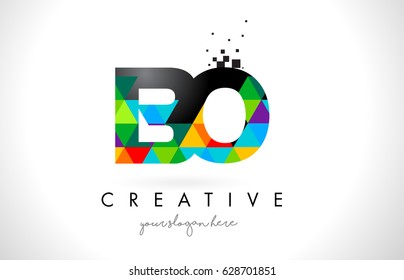 BO B O Letter Logo with Colorful Vivid Triangles Texture Design Vector Illustration.