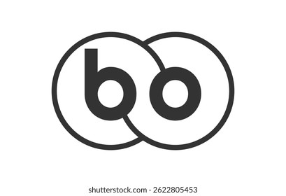 BO business company emblem with outline rounds and letters b o. Logo template of two merged circles for brand identity, logotype. Vector Infinity symbol  and technology sign.