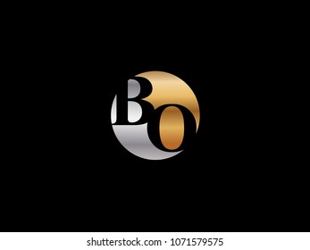BO circle Shape Letter logo Design in silver gold color