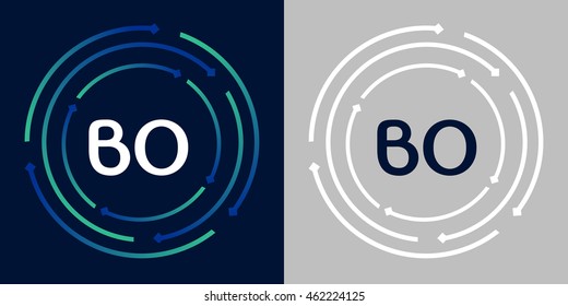 BO design template elements in abstract background logo, design identity in circle, letters business logo icon, blue/green alphabet letters, simplicity graphics