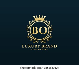 BO Initial Letter Gold calligraphic feminine floral hand drawn heraldic monogram antique vintage style luxury logo design.