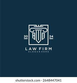 Logotipo do monograma inicial do BO para escritório de advocacia com design de pilares em quadrado criativo