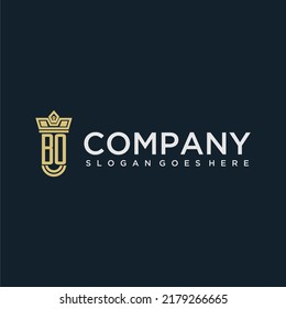 BO initial monogram shield logo design for crown vector image