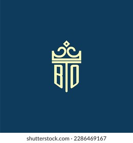 BO initial monogram shield logo design for crown vector image