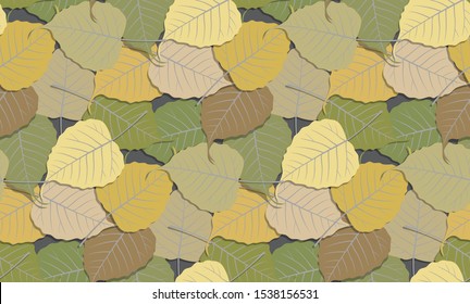 Bo leaves pattern seamless on ground background, vector