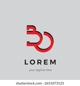 Conceito de logotipo da letra BO em vermelho sobre fundo cinza