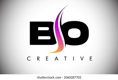 Diseño de logotipo de carta BO con Shoosh creativo y ilustración vectorial de aspecto moderno. Logotipo de icono de carta BO con forma curvada en el medio