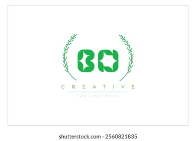 BO letters eco logo with leaf. Fresh nature and healthy leaf logo design.